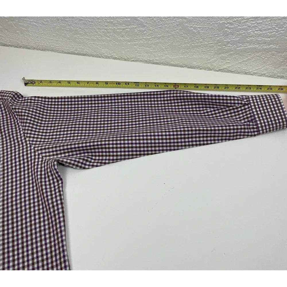 PETER MILLAR Button Up Gingham Check Shirt Men L Purple White Preppy Long Sleeve